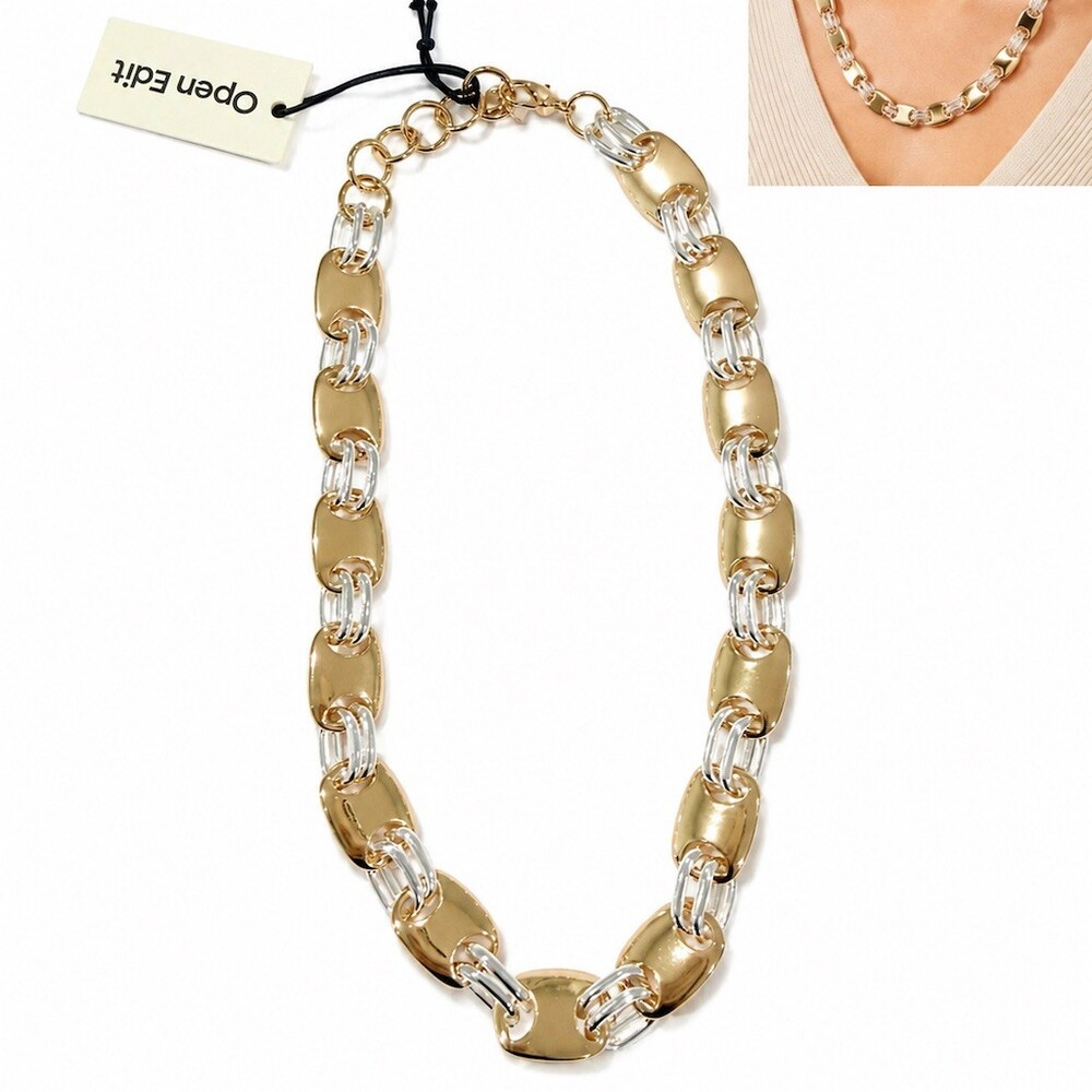 Open Edit Two-Tone Gold Silver Chunky Link Chain Statement Collar Necklace gift